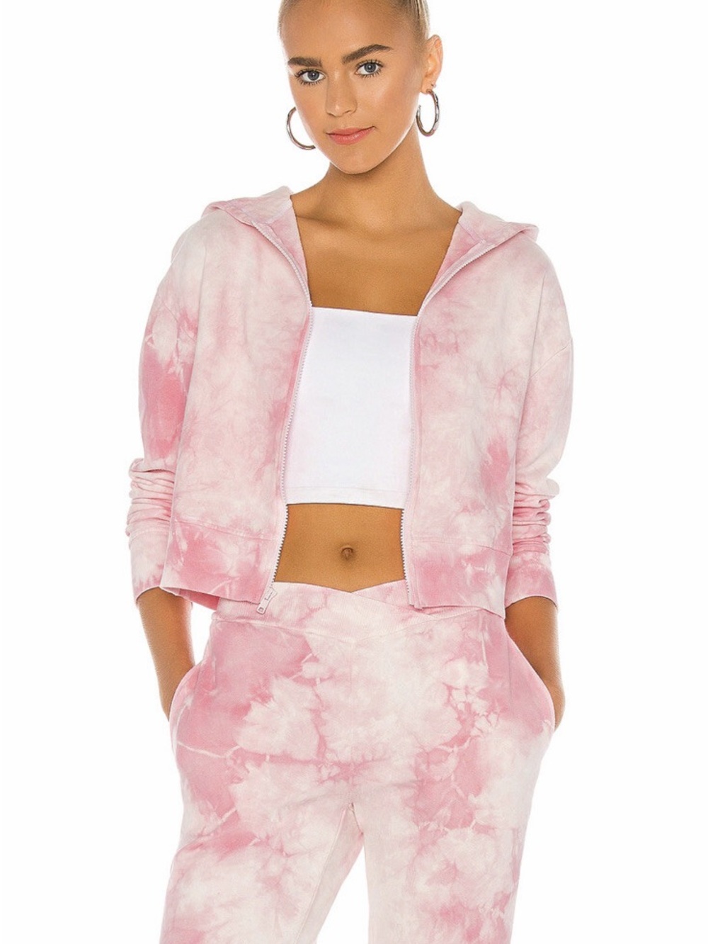 Frankies Bikinis SMALL Rangers pink tiedye cropped full zip hoodie sweatshirt